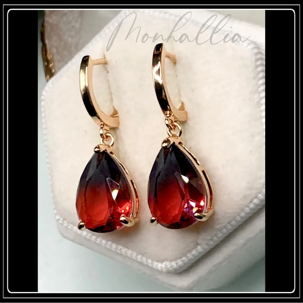 NEW GOLD HOOK PEAR DROP TOURMALINE EARRINGS